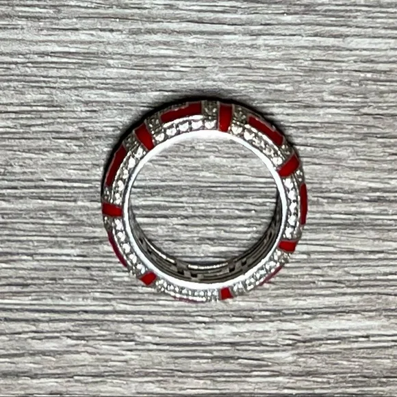 Hidalgo Sterling Silver Red Enamel Diamonique Eternity Band Ring, Size 6 - Picture 5 of 7